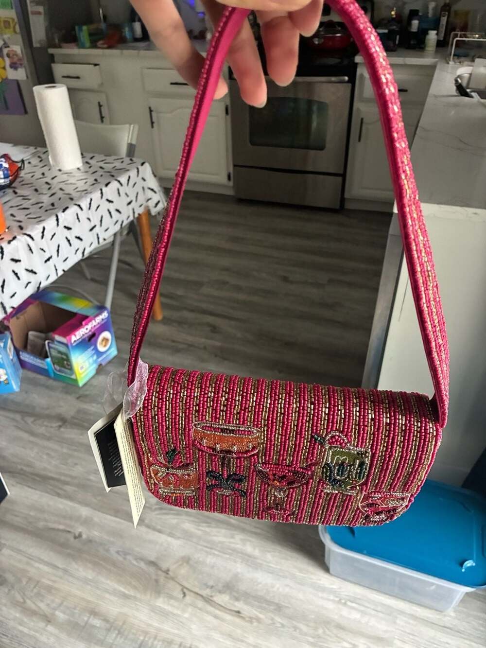 From India To You Beaded Cocktail Drinks Shoulder Bag Pink Gold New